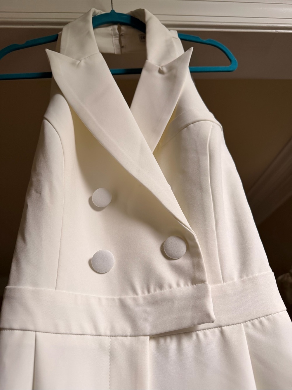 Fashion Nova Cream Halter Double-Breasted Wide-Leg Jumpsuit - Picture 3 of 9